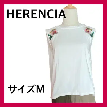 HERENCIA 슬리브리스 티셔츠 티셔츠 플라워 자수 M 상당