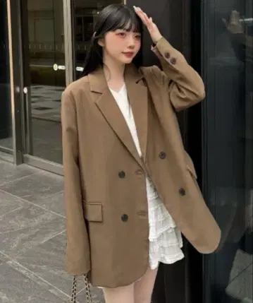 브라운 더블 버튼 테일러드 자켓