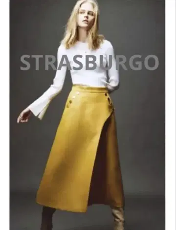 STRASBURGO 롱 스커트 플레어 골드 버튼 블루 최근 모델