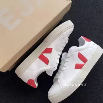 VEJA CAMPO 가죽 화이트 X 레드 스니커즈 24CM