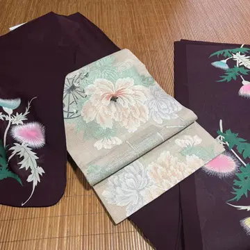 앤티크 네리이로 여름 명주 모란과 기코, 은실 나고야 오비
