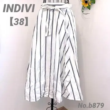 인디비 INDIVI 플레어 스커트 38/M 롱 산뜻한 스트라이프