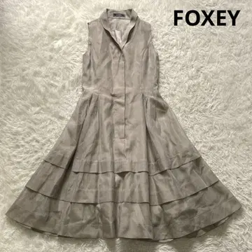 봄/여름 FOXEY 실크 혼방 숄카라 티어드 셔츠 원피스 플레어