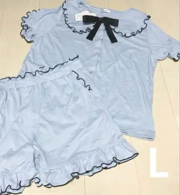 새상품 리본 포함 프릴 룸웨어 파자마 홈웨어 스카이블루 색스 여성용