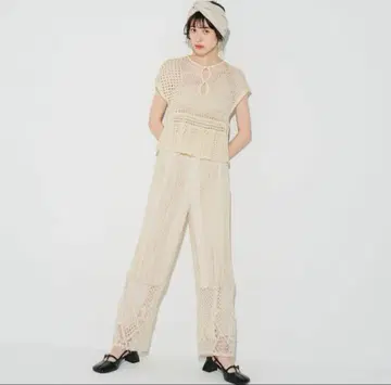 eaphi 코튼 레이스 패치워크 팬츠
