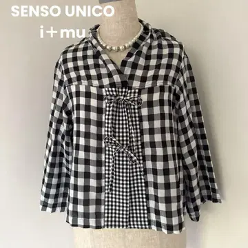 i+mu 센소유니코 체크 리본 셔츠 가디건