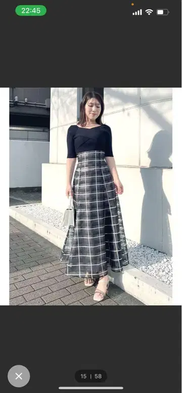 블랙/화이트 체크 반팔 니트 원피스