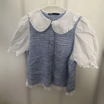 자라 블루 계열 반팔 블라우스