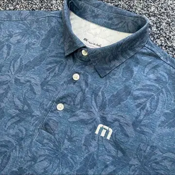 travis Mathew XL 네이비 피케 셔츠 팜 트리 패턴