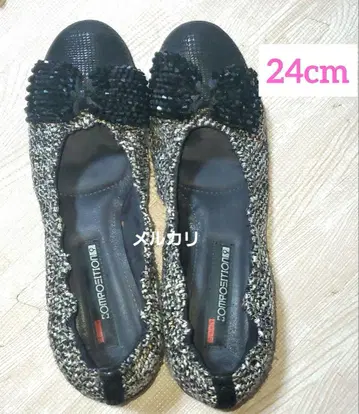네이비 트위드 리본 반짝이 펌프스 24cm