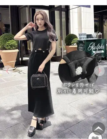 비쥬 버튼 원피스 M 사이즈 Rady 택 포함 블랙 셋업