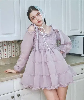 Lovilyn 숄더 리본 아이돌 원피스 핑크
