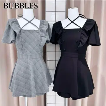 bubbles 백 리본 페플럼 셋업 체크 원피스