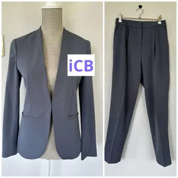 ICB [세탁 가능한 셋업] 노카라 자켓 팬츠 블루 그레이