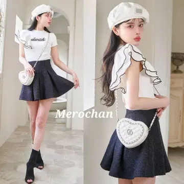 Darich 라메 트위드 하이 웨스트 플레어 스커트 FREE 블랙