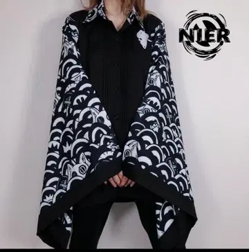 새상품급 NieR 기모노풍 소매 블로킹 셔츠 아오미노우미