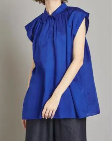 Steven Alan 코튼 슬리브리스 블라우스 블루 루즈핏 S