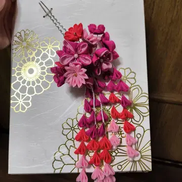 꽃 장식 헤어콤 핑크 계열 일본 정통의상 소품