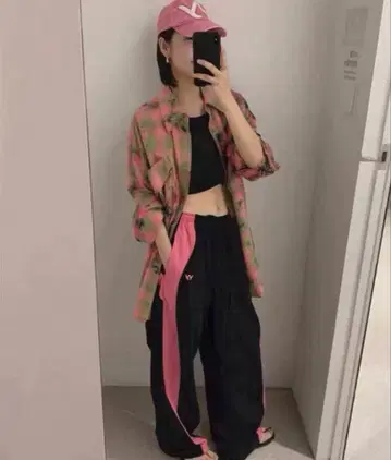 OPEN YY 컬러 블록 라운지 팬츠 핑크