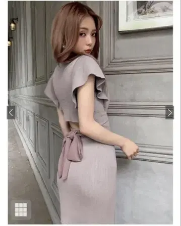 프릴 소매 리본 포함 머메이드 니트 원피스