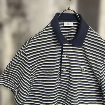 라코스테 LACOSTE 반팔 피케 셔츠 보더 악어 자수 M 코튼