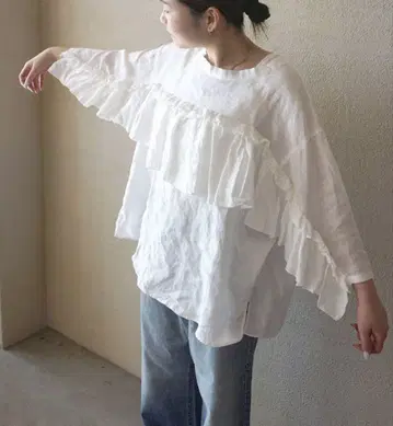 새상품 저널 스탠다드 랙스 프렌치 린넨 캔버스 프릴 풀 브라우스