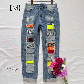 G.D.JEANS 크러쉬 데님 데미지 진 스트레이트 [M]
