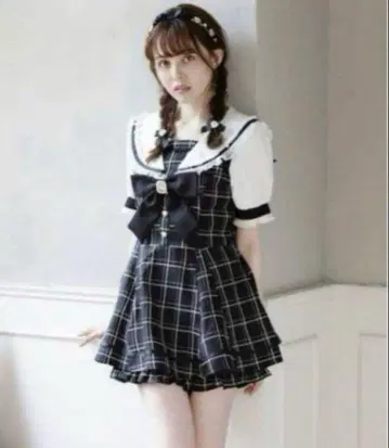 LIZ LISA 세일러 카라 셋업 반팔 블랙 체크
