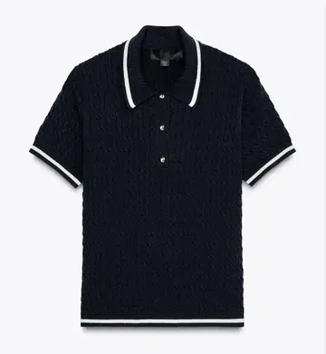 ZARA 자라 케이블 니트 폴로 스웨터 네이비