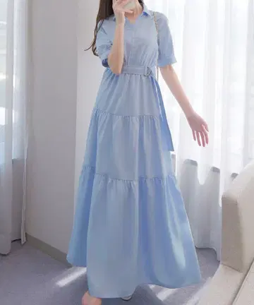 JUNOAH 스카이블루 셔츠 원피스 반팔