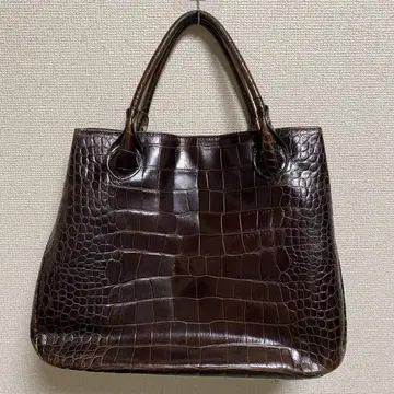 훌라 FURLA 악어 엠보싱 가죽 토트백 다크 브라운