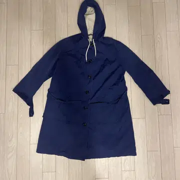 80년대 80년대 구제 의류 다크 블루 후드 부착 레인코트 보로