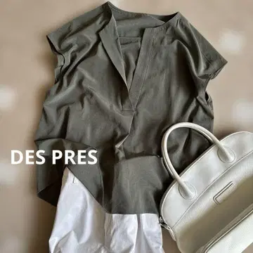 DES PRES 데프레/투모로우랜드/카키 V넥 프렌치 슬리브 셔츠