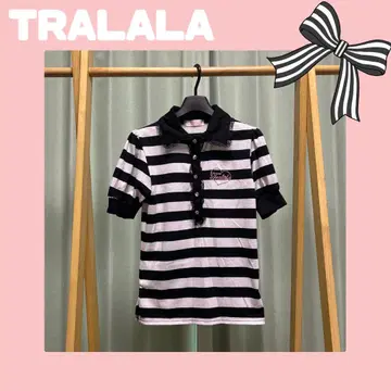 헤이세이 갸루! TRALALA 트라라라 화이트 블랙 보더 레이스 탑