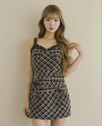Darich 다리치 트위드 체크 리본 미니 원피스