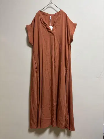 루피리안 오렌지 V넥 반팔 롱 원피스 F