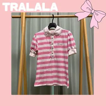 헤이세이 갸루! TRALALA 트라라라 화이트 핑크 보더 무늬 레이스 탑