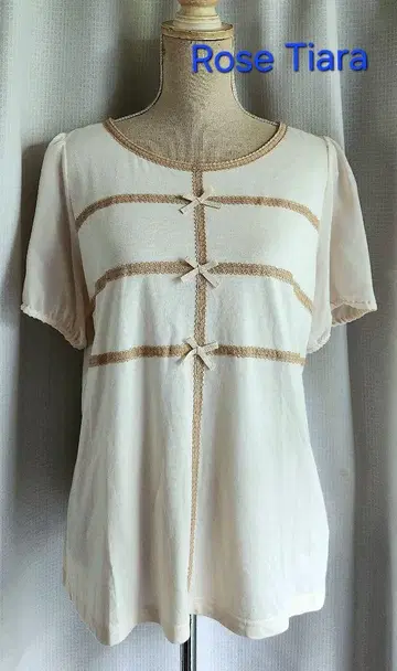 새상품급 Rose Tiara 리본 포함 롱 기장 티셔츠 체크 귀여운