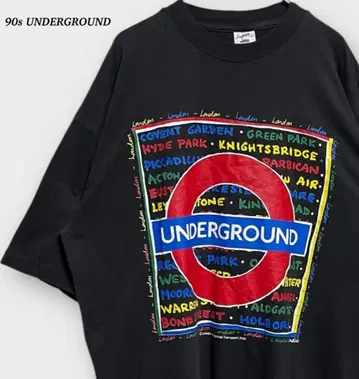 90s LONDON UNDERGROUND 로고 프린트 티셔츠 블랙