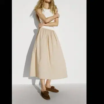 새상품 ZARA 대비 원피스 롱 원피스 봄/여름 M 화이트 베이지
