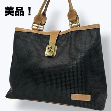 BALLY 345 토트백 PVC 블랙 로고 가죽 골드 금장 장식