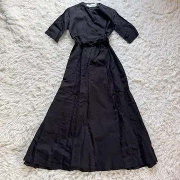 신존 린넨 혼방 카슈쿨 원피스 블랙 드레스 마