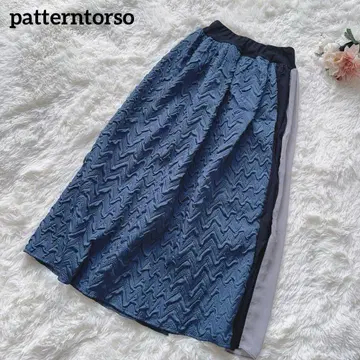 안티카 patterntorso 롱 스커트 이소재 절개 네이비 계열