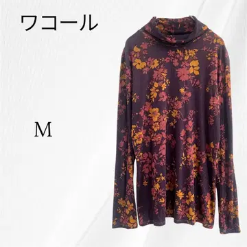 와코루 하이넥 티셔츠 꽃무늬 긴팔 상의 M 퍼플 가을/겨울
