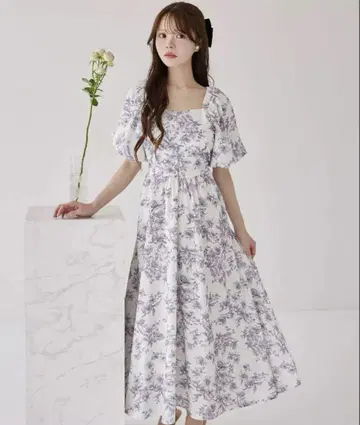 tocco closet 뒷면에 리본이 달린 벌룬 슬리브 원피스 블루