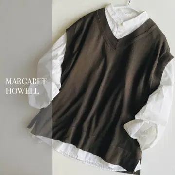 MARGARET HOWELL V넥 코튼 베스트 카키 일본제