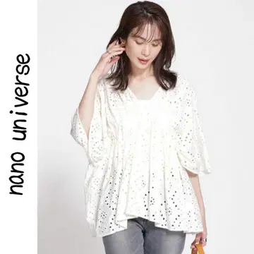 nano universe 펀칭 레이스 블라우스 레이스 자수