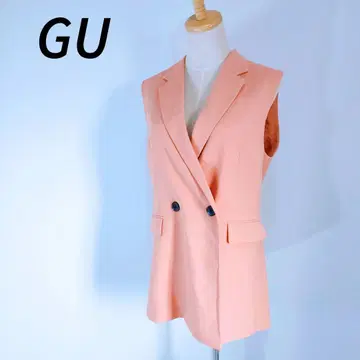 지유 핑크 더블 버튼 슬리브리스 베스트