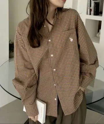 U.S. POLO ASSN 폴로 볼륨 슬리브 깅엄 체크 셔츠