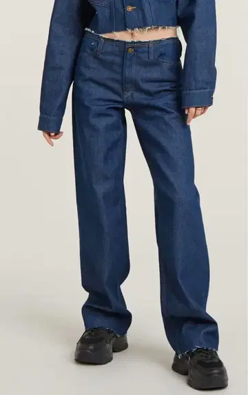 G Star Raw 다크 블루 Judee 와이드 데님